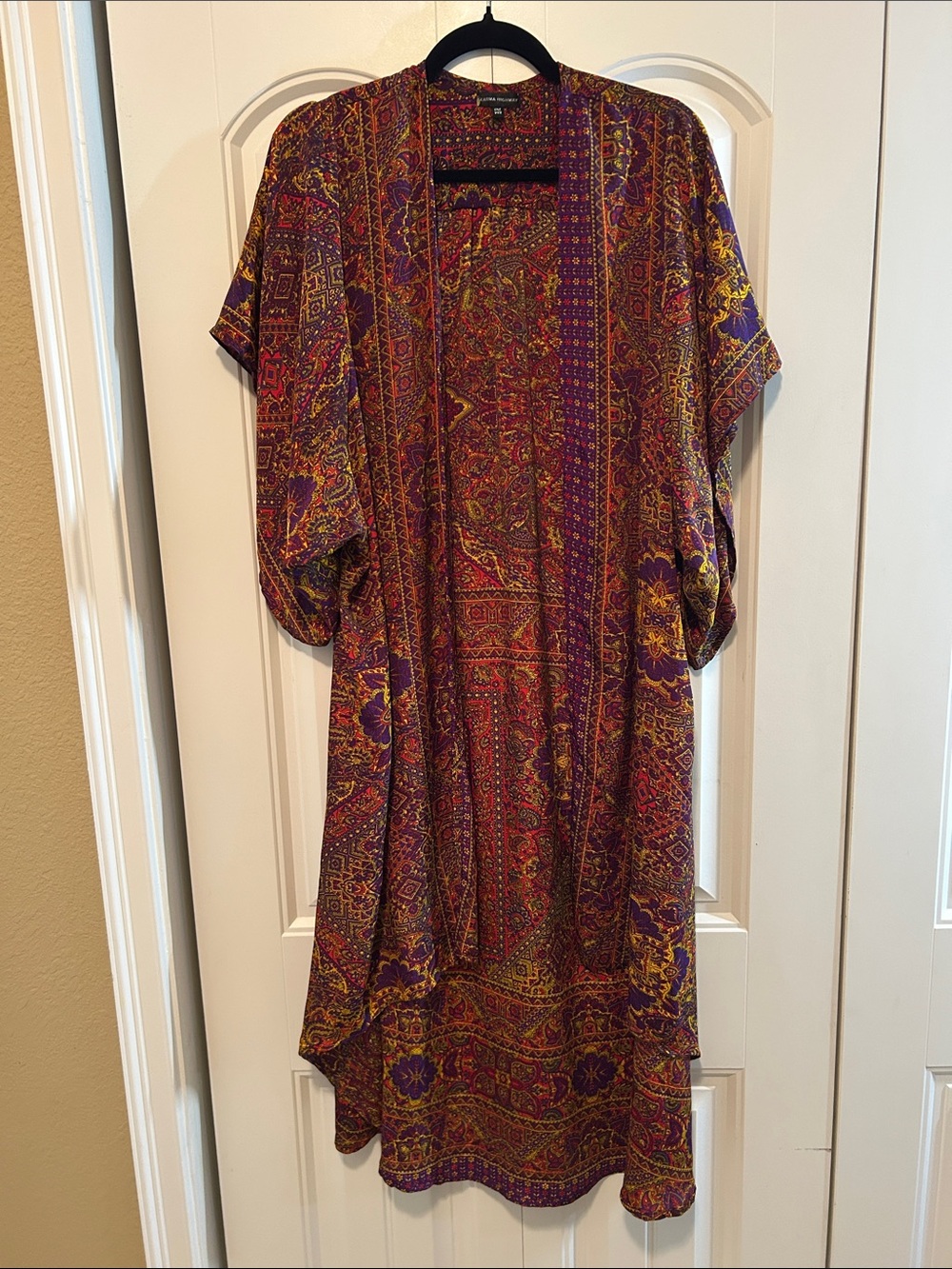Bohemian Paisley Open-Front Kimono Robe in Purple & Red
